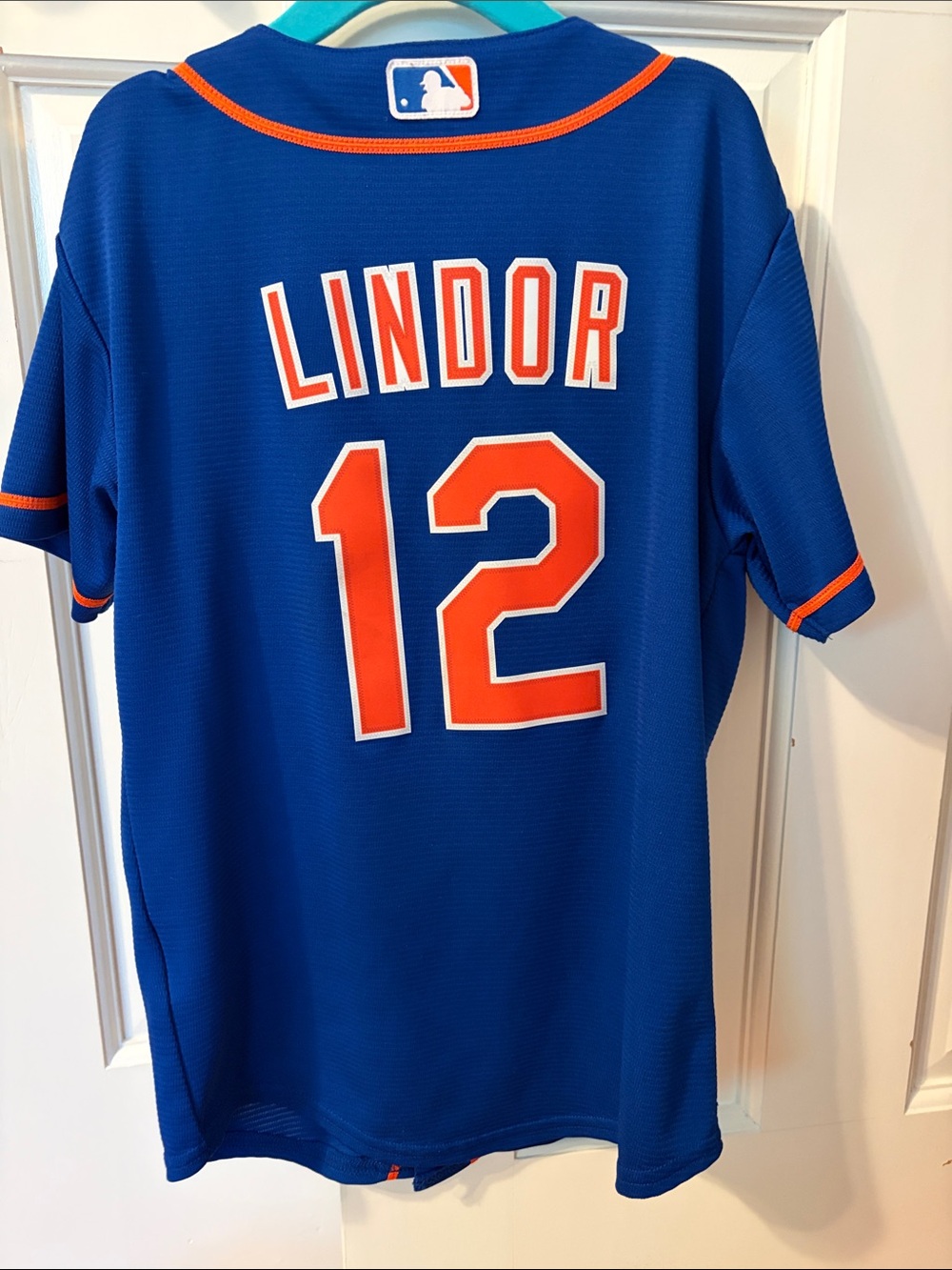 Nike Kids Mets Royal Blue and Orange Baseball Jersey, small, Lindor - Picture 2 of 2